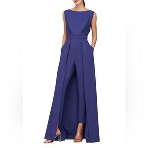 Kay Unger Demi Blue Walk Through Jumpsuit Gown | Size 12